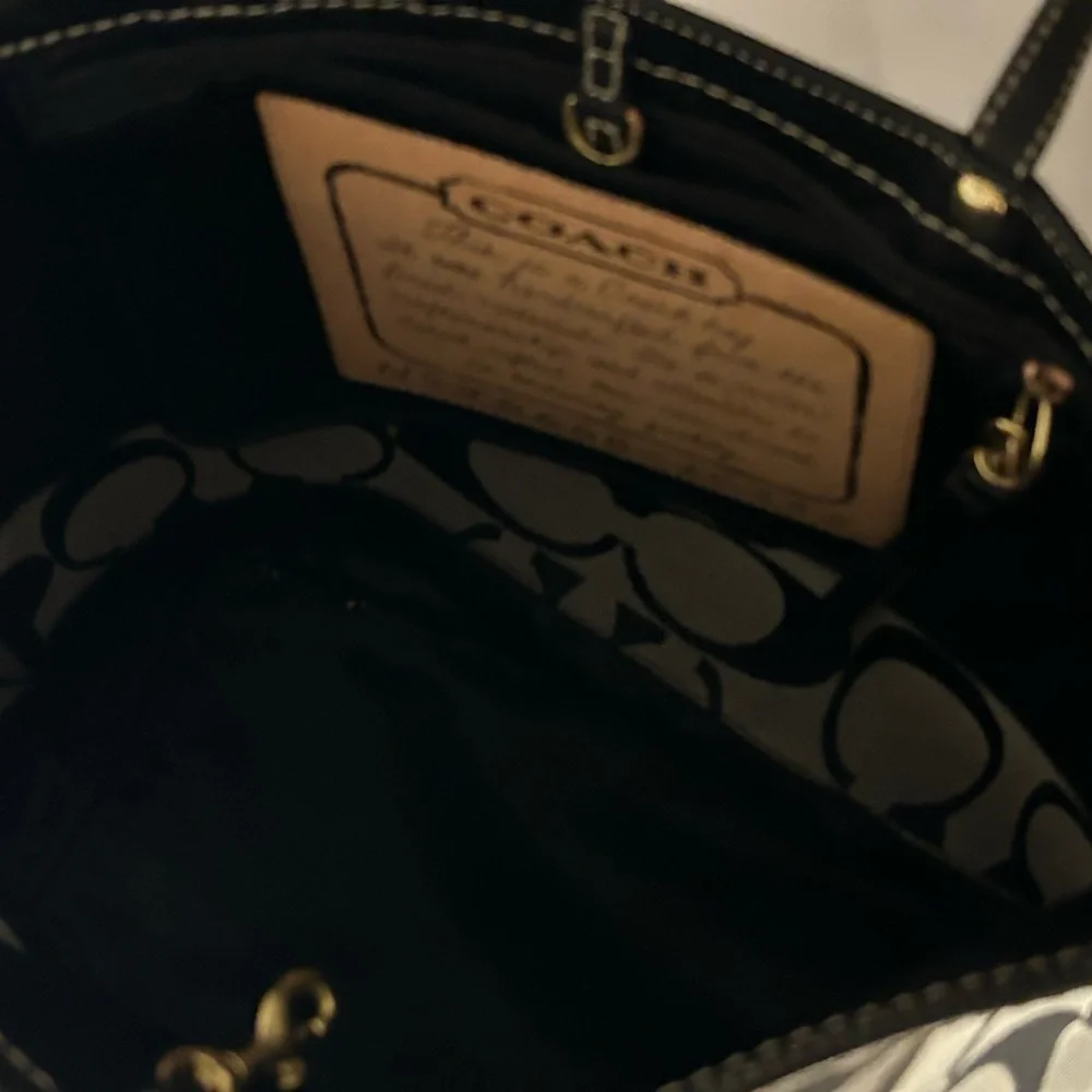 Coach Signature Black Gray Canvas Leather structured logo Shoulder Bag - Picture 15 of 16